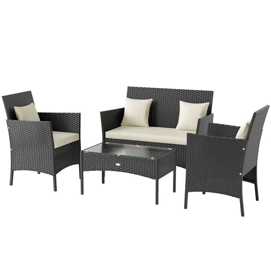 4-Piece Rattan Patio Set, Coffee Table, 22.8" W x 21.7" D x 33.5" H, Black Cream Patio Furniture Sets Black Rattan, Cream Cushions at Gallery Canada
