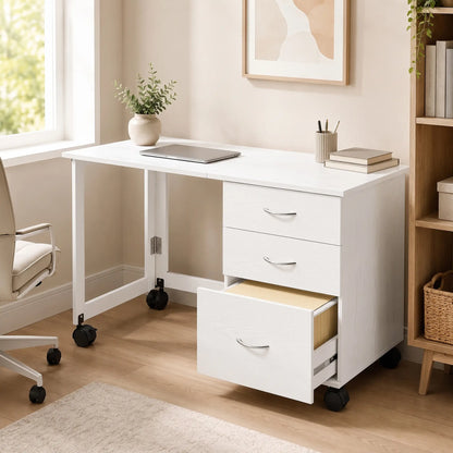 Foldable Computer Desk, 3 Drawers, White Computer Desks at Gallery Canada