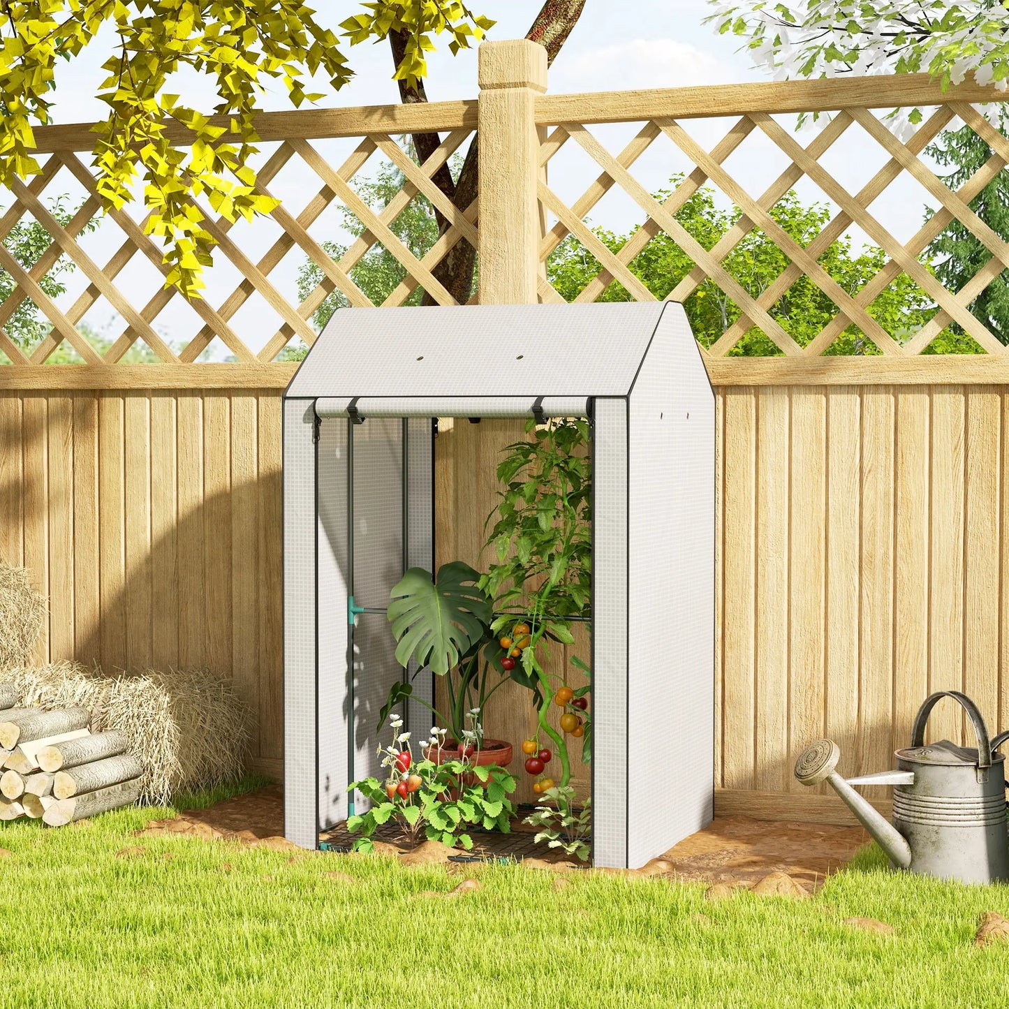 Serre Miniature Avec 4 Étagères à Fils, Portable, 39,4" x 31,5" x 59,1", Blanc