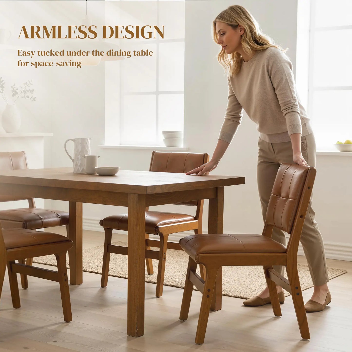 Set of 2 Kitchen Chairs, Button Tufted PU Leather Dining Chairs, Brown Dining Chairs at Gallery Canada