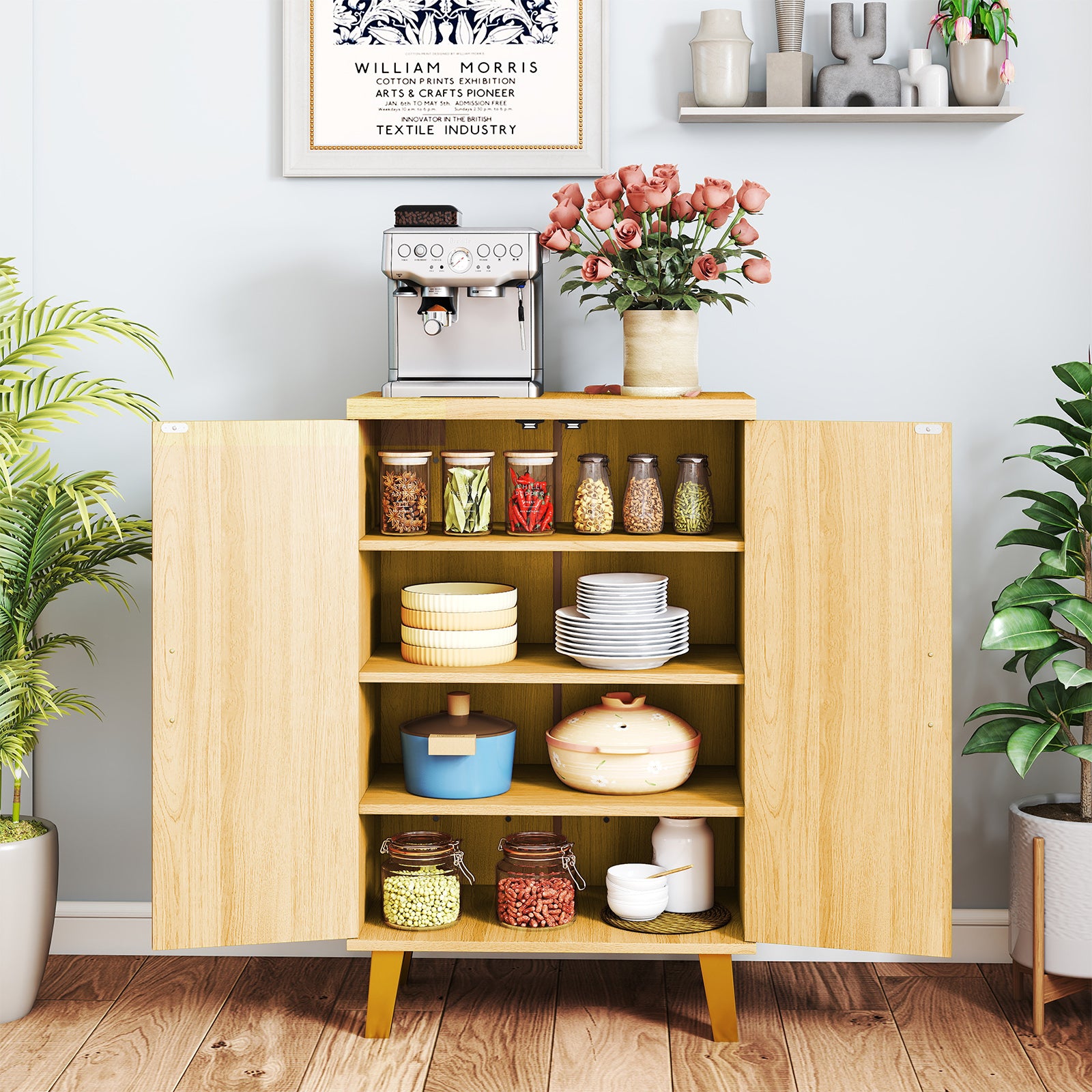Buffet Cabinet with Double Doors and Raised Legs, Natural Sideboards Cabinets & Buffets at Gallery Canada