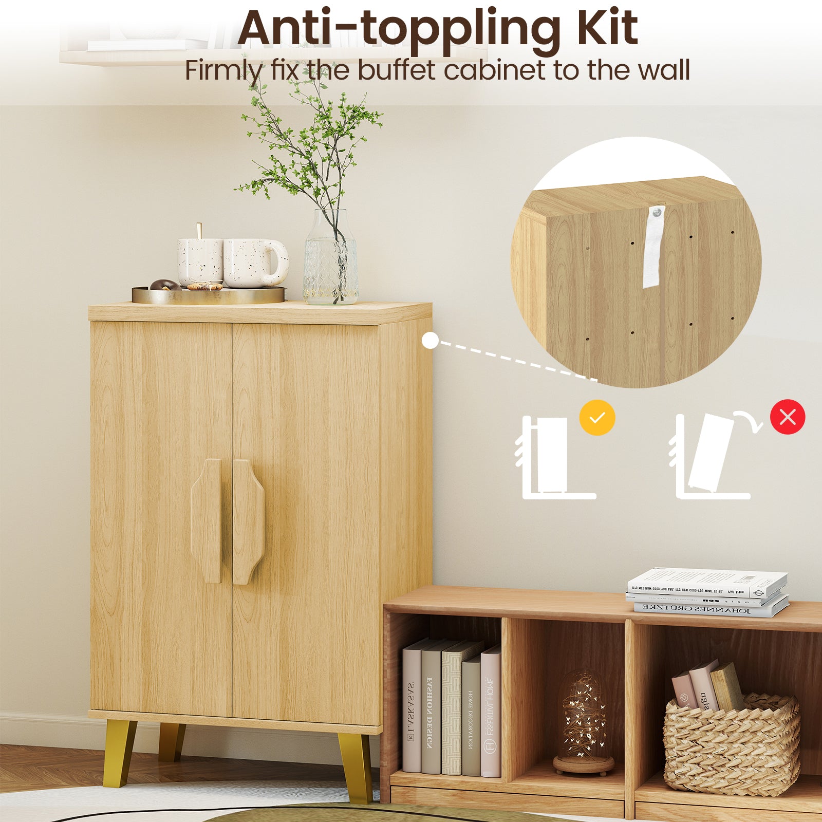 Buffet Cabinet with Double Doors and Raised Legs, Natural Sideboards Cabinets & Buffets at Gallery Canada