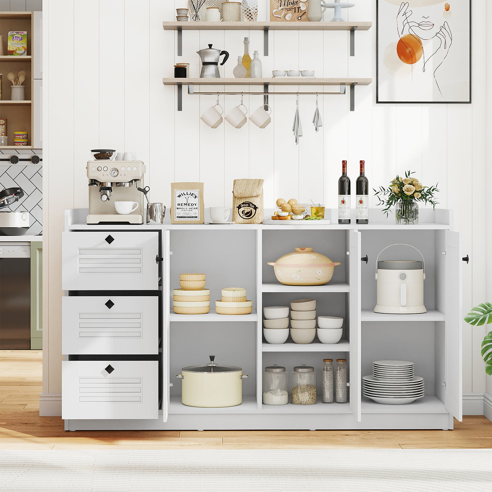 Buffet Cabinet with Storage Modern Sideboard Cabinet with 3 Doors, White Sideboards Cabinets & Buffets at Gallery Canada