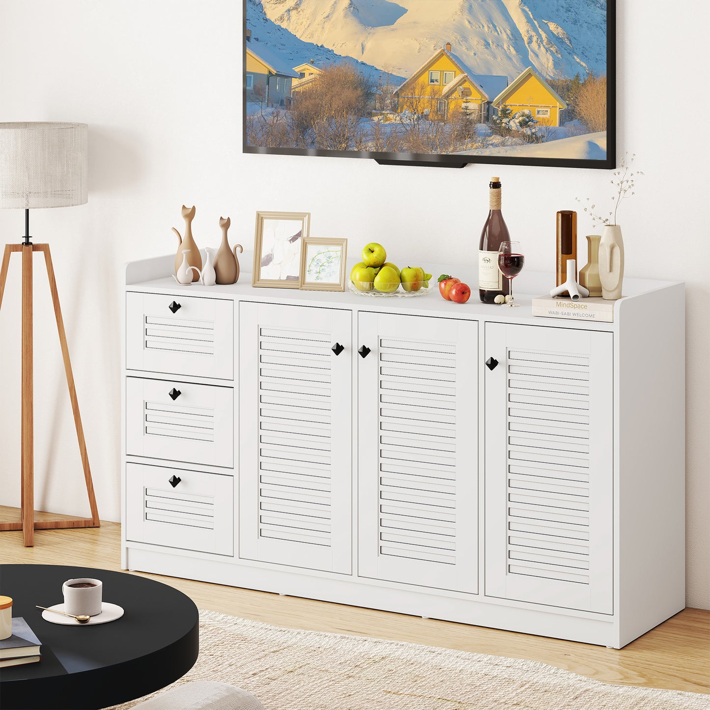 Buffet Cabinet with Storage Modern Sideboard Cabinet with 3 Doors, White Sideboards Cabinets & Buffets at Gallery Canada