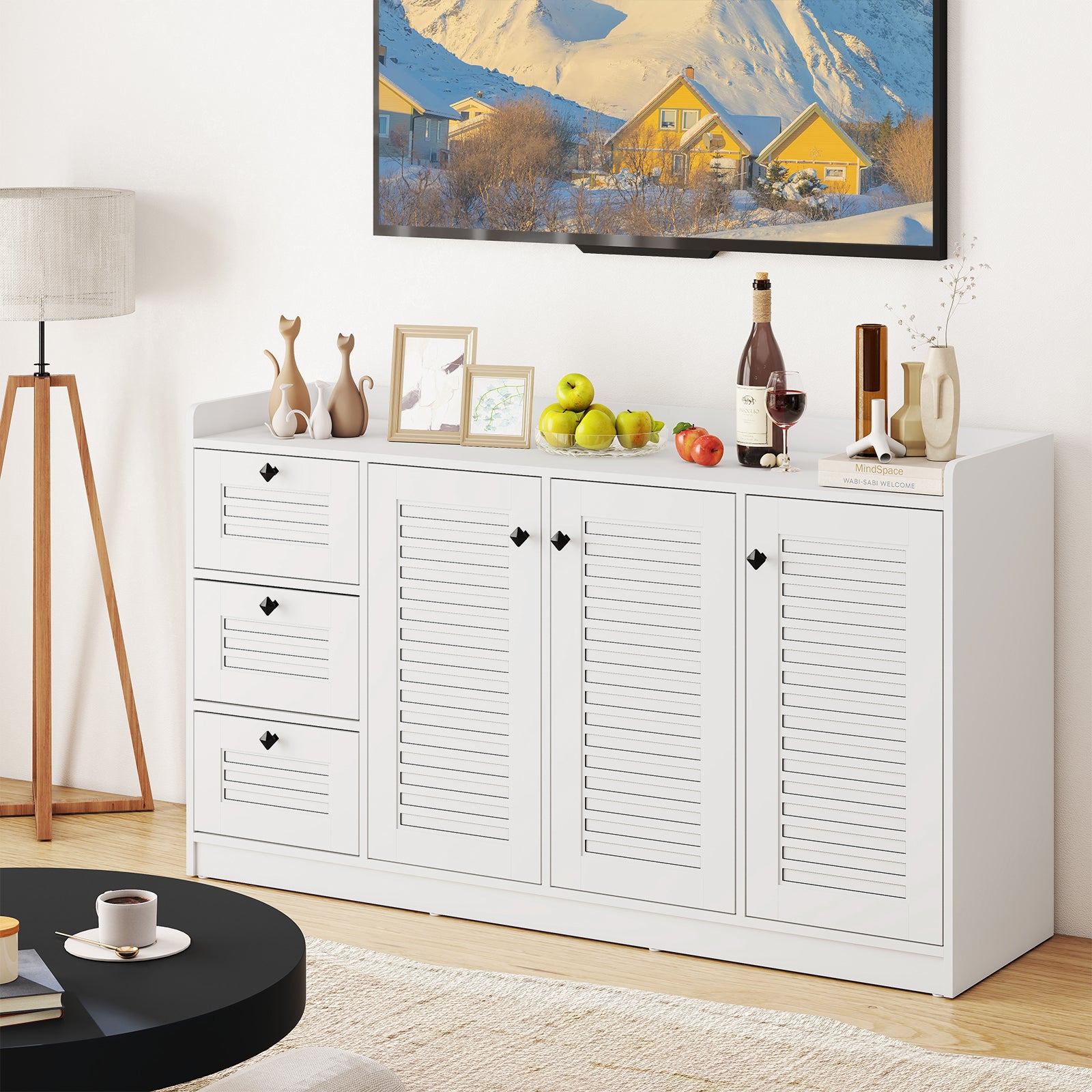 Buffet Cabinet with Storage Modern Sideboard Cabinet with 3 Doors, White Sideboards Cabinets & Buffets at Gallery Canada