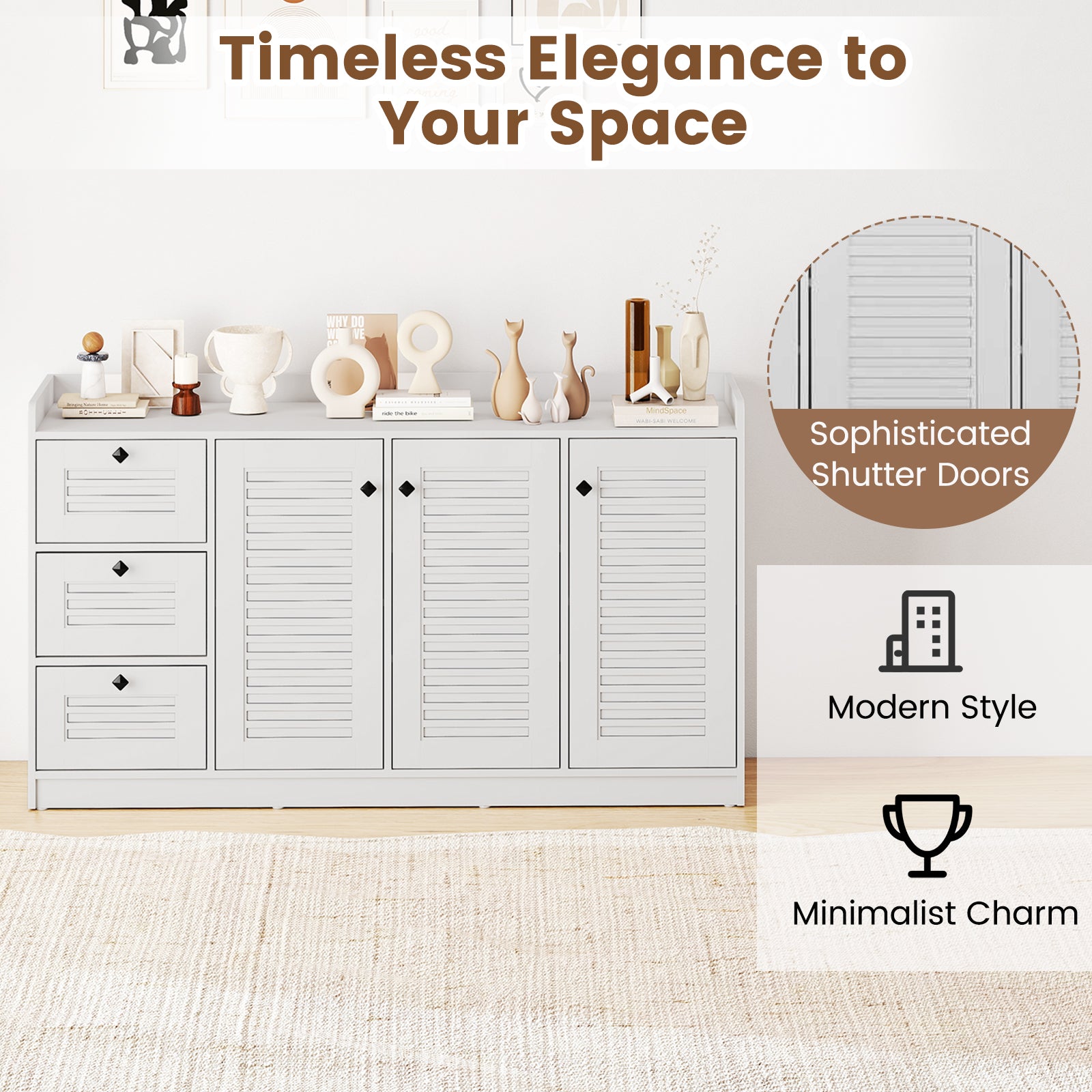 Buffet Cabinet with Storage Modern Sideboard Cabinet with 3 Doors, White Sideboards Cabinets & Buffets at Gallery Canada