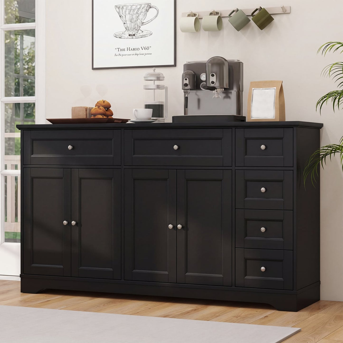 Buffet Sideboard 59" Console Table, Black