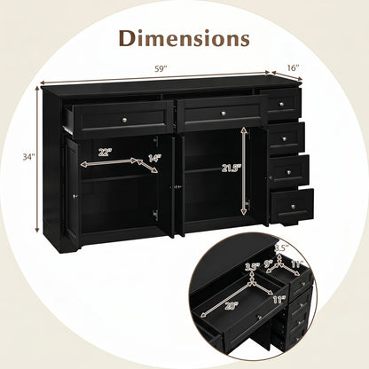 Buffet Sideboard 59" Console Table, Black