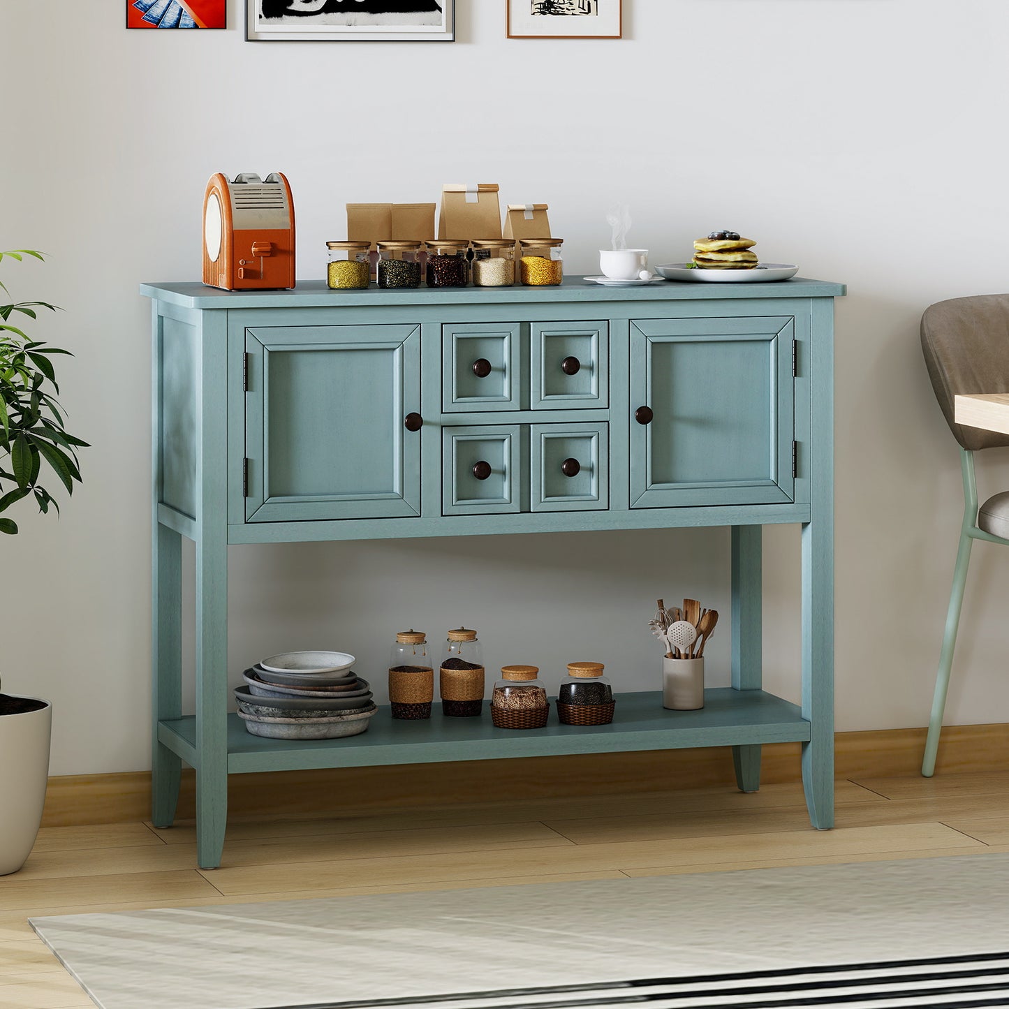 Buffet Sideboard Cabinet with 2 Doors and 2 Drawers, Blue Sideboards Cabinets & Buffets at Gallery Canada
