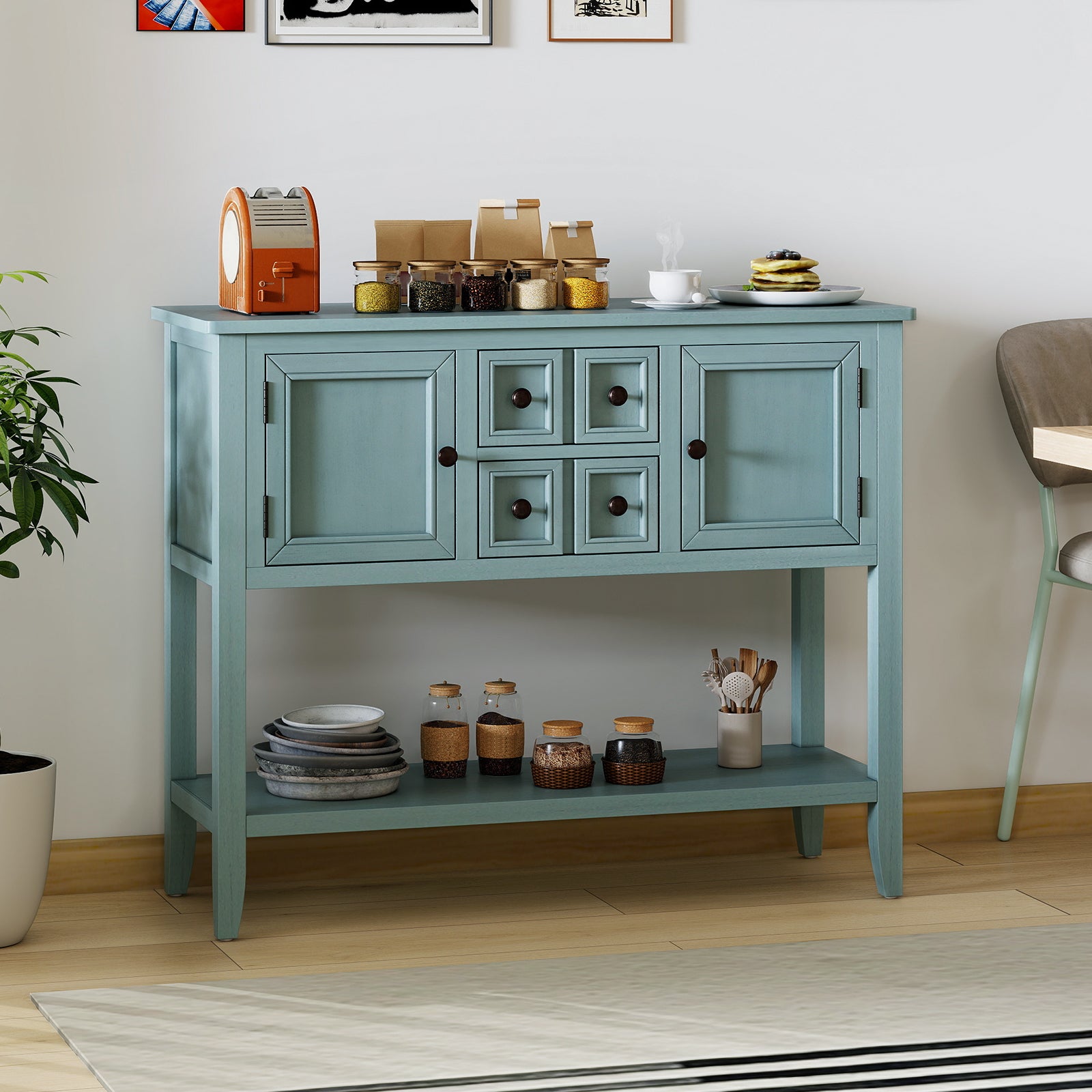 Buffet Sideboard Cabinet with 2 Doors and 2 Drawers, Blue Sideboards Cabinets & Buffets at Gallery Canada