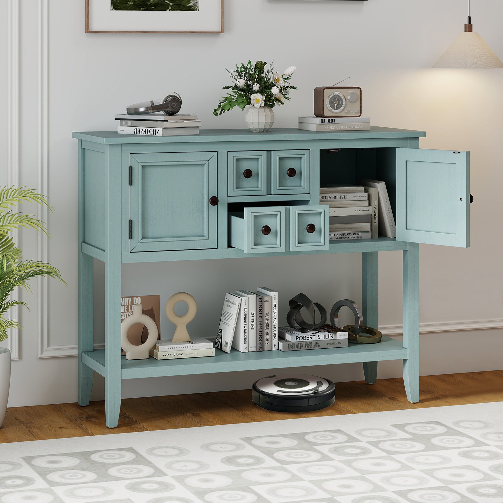Buffet Sideboard Cabinet with 2 Doors and 2 Drawers, Blue Sideboards Cabinets & Buffets at Gallery Canada