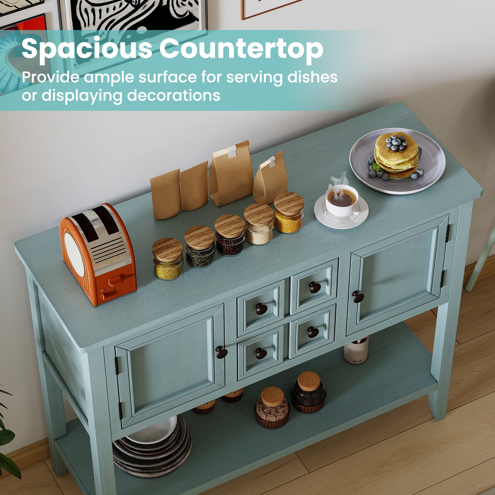 Buffet Sideboard Cabinet with 2 Doors and 2 Drawers, Blue Sideboards Cabinets & Buffets at Gallery Canada