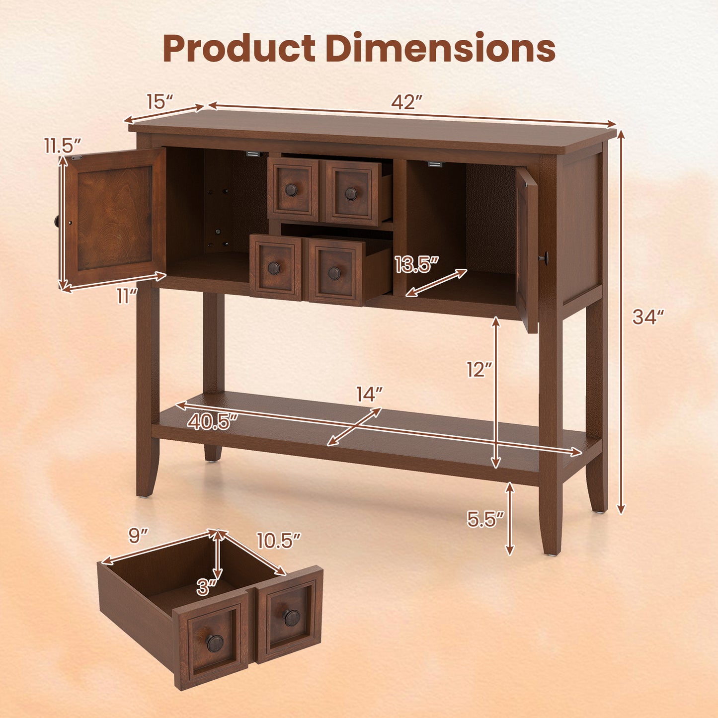 Buffet Sideboard Cabinet with 2 Doors and 2 Drawers, Brown Sideboards Cabinets & Buffets at Gallery Canada