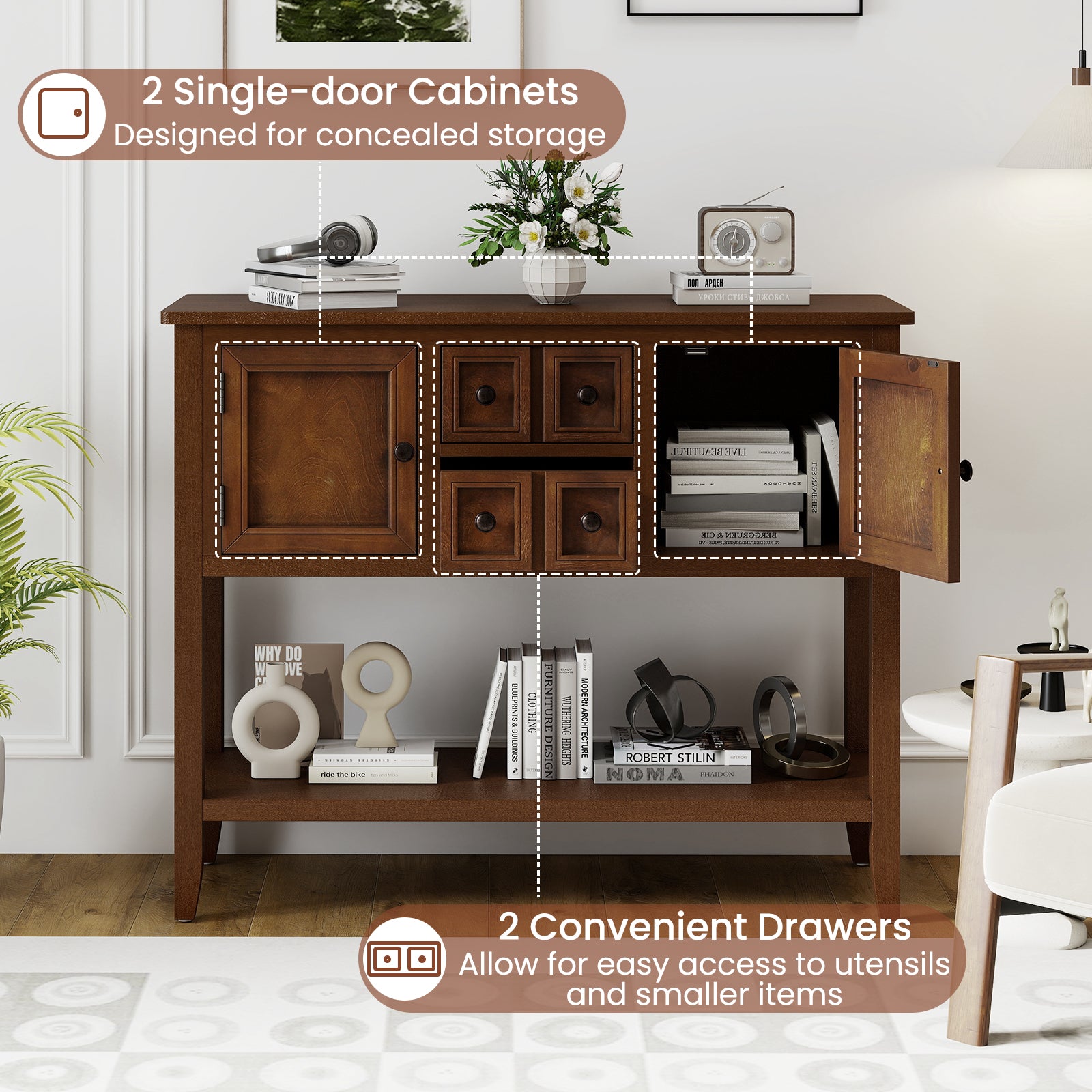 Buffet Sideboard Cabinet with 2 Doors and 2 Drawers, Brown Sideboards Cabinets & Buffets at Gallery Canada