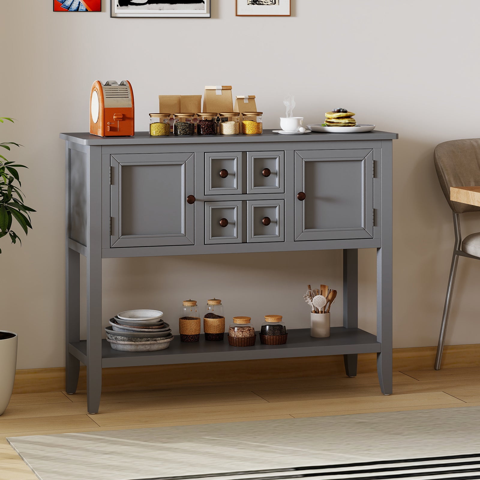 Buffet Sideboard Cabinet with 2 Doors and 2 Drawers, Gray Sideboards Cabinets & Buffets at Gallery Canada