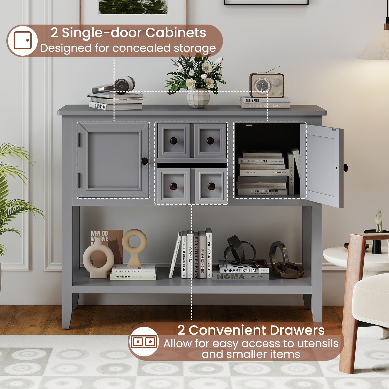 Buffet Sideboard Cabinet with 2 Doors and 2 Drawers, Gray Sideboards Cabinets & Buffets at Gallery Canada