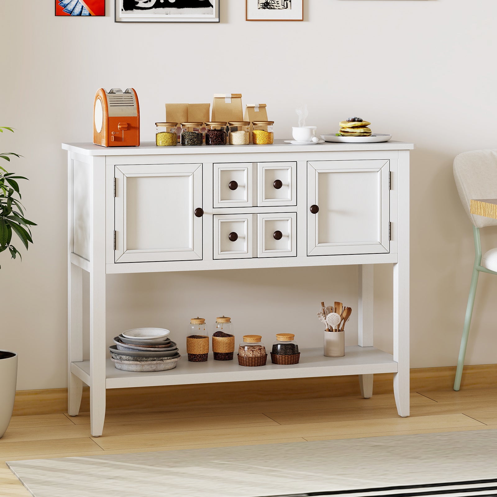 Buffet Sideboard Cabinet with 2 Doors and 2 Drawers, White Sideboards Cabinets & Buffets at Gallery Canada