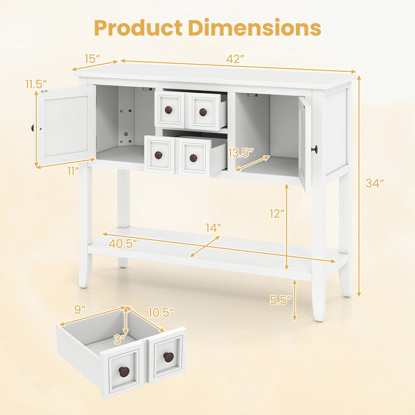 Buffet Sideboard Cabinet with 2 Doors and 2 Drawers, White Sideboards Cabinets & Buffets at Gallery Canada