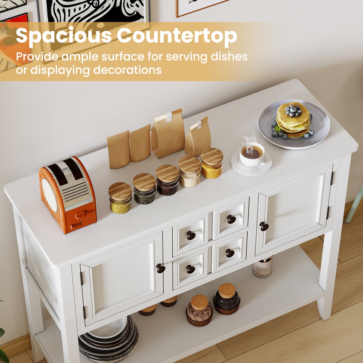 Buffet Sideboard Cabinet with 2 Doors and 2 Drawers, White Sideboards Cabinets & Buffets at Gallery Canada