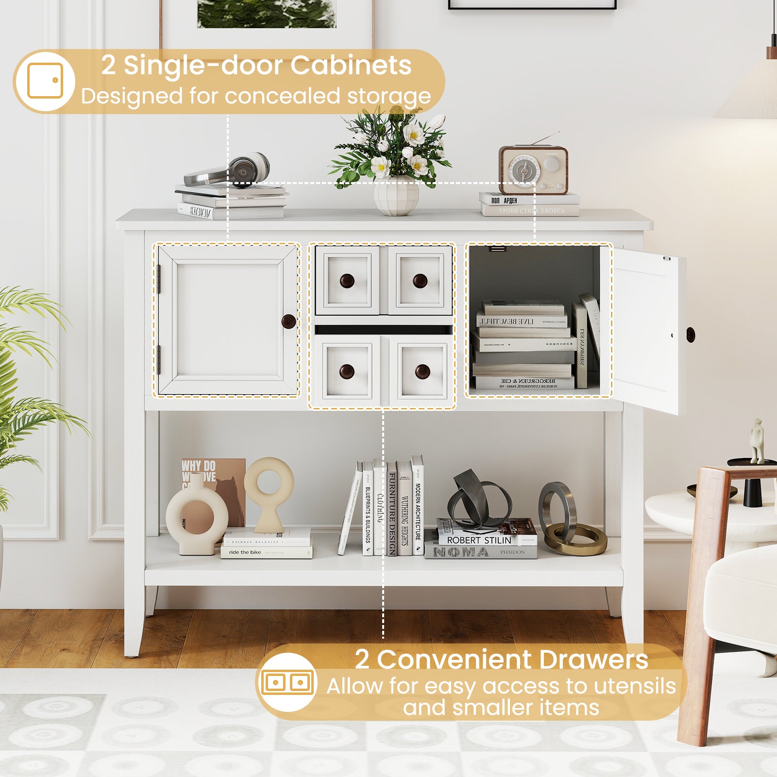 Buffet Sideboard Cabinet with 2 Doors and 2 Drawers, White Sideboards Cabinets & Buffets at Gallery Canada