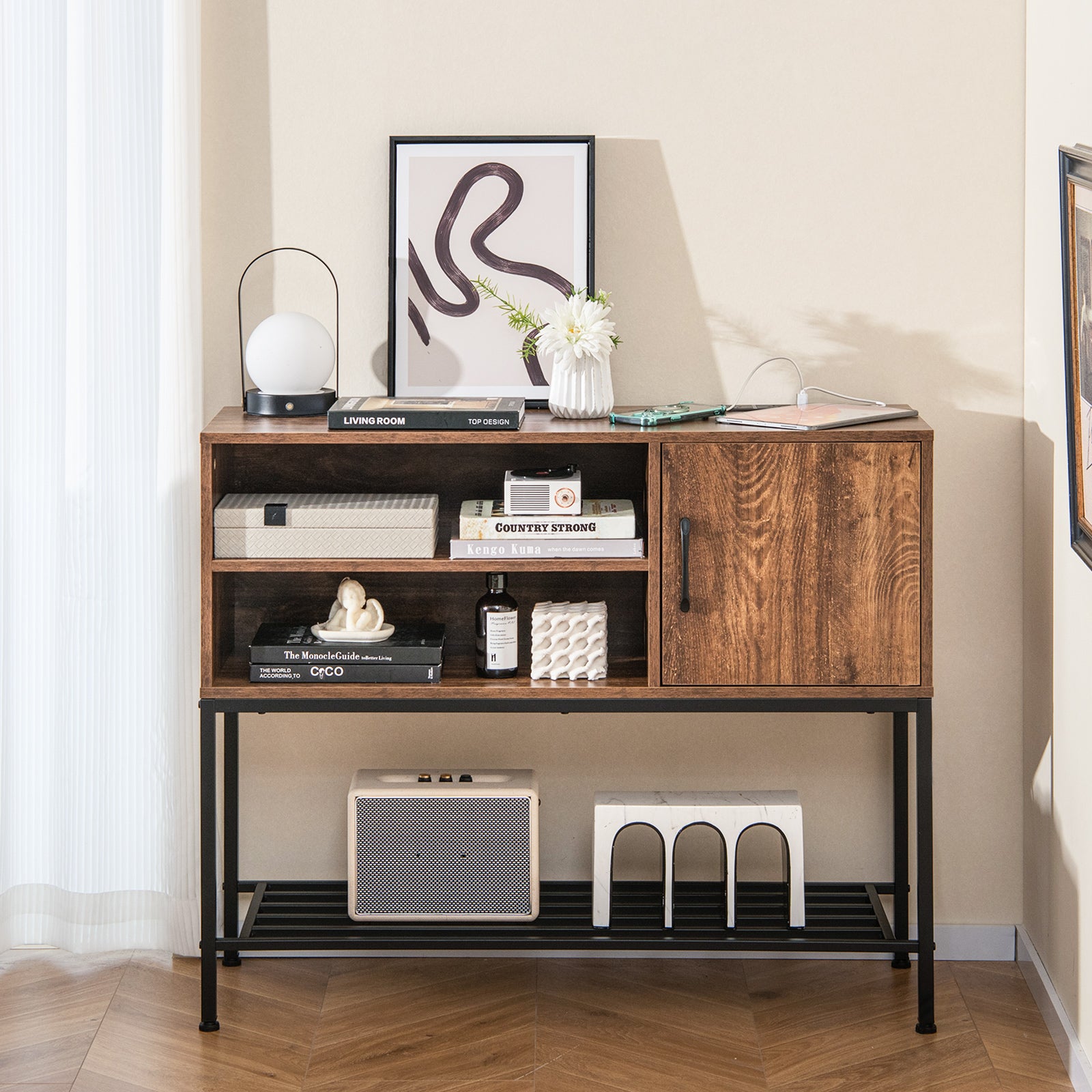 Buffet Sideboard Cabinet With Power Outlets, USB Ports, Rustic Brown Sideboards Cabinets & Buffets at Gallery Canada