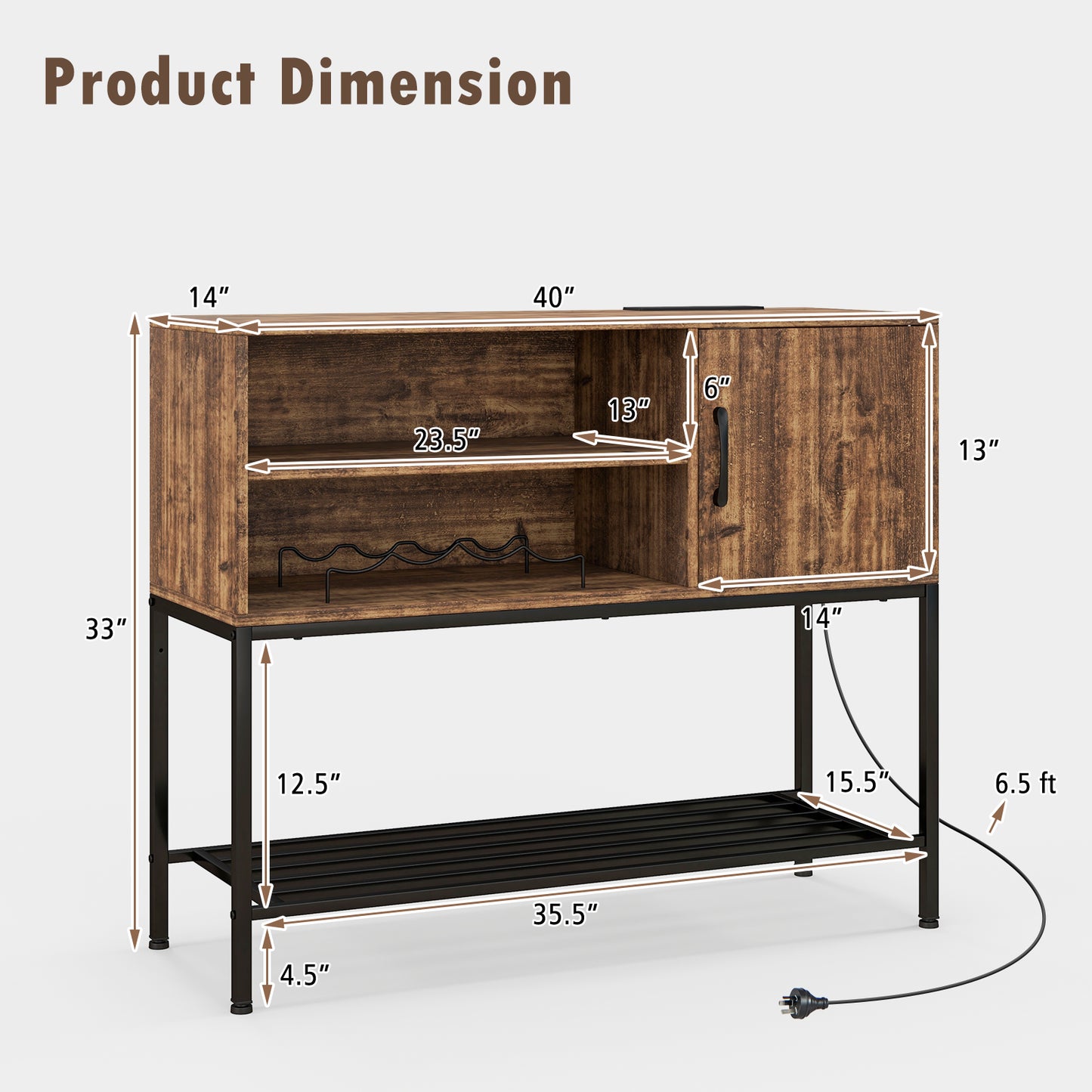 Buffet Sideboard Cabinet With Power Outlets, USB Ports, Rustic Brown Sideboards Cabinets & Buffets at Gallery Canada
