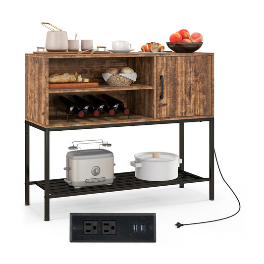 Buffet Sideboard Cabinet With Power Outlets, USB Ports, Rustic Brown Sideboards Cabinets & Buffets Rustic Brown at Gallery Canada