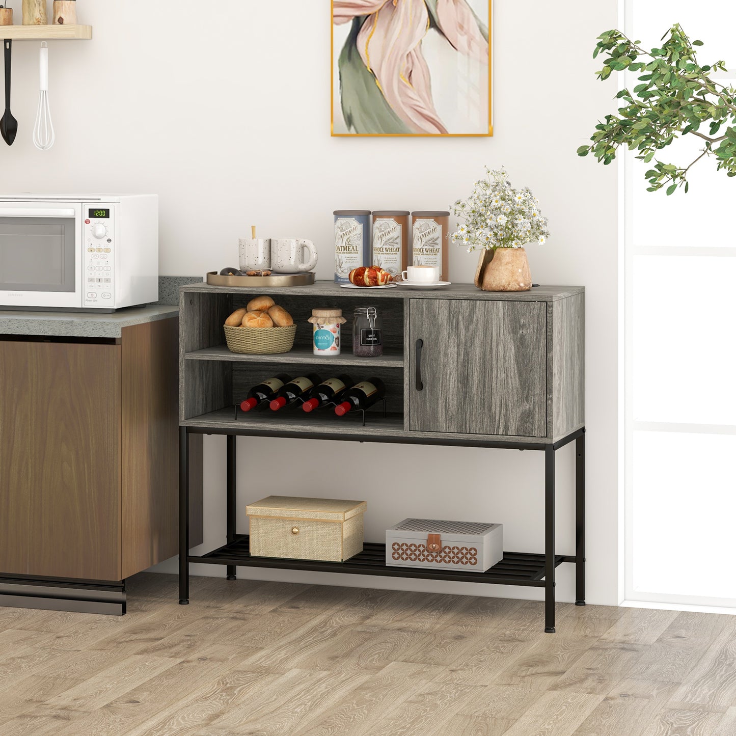 Coffee Bar Cabinet With Power Outlets, USB Ports, Gray Sideboards Cabinets & Buffets at Gallery Canada