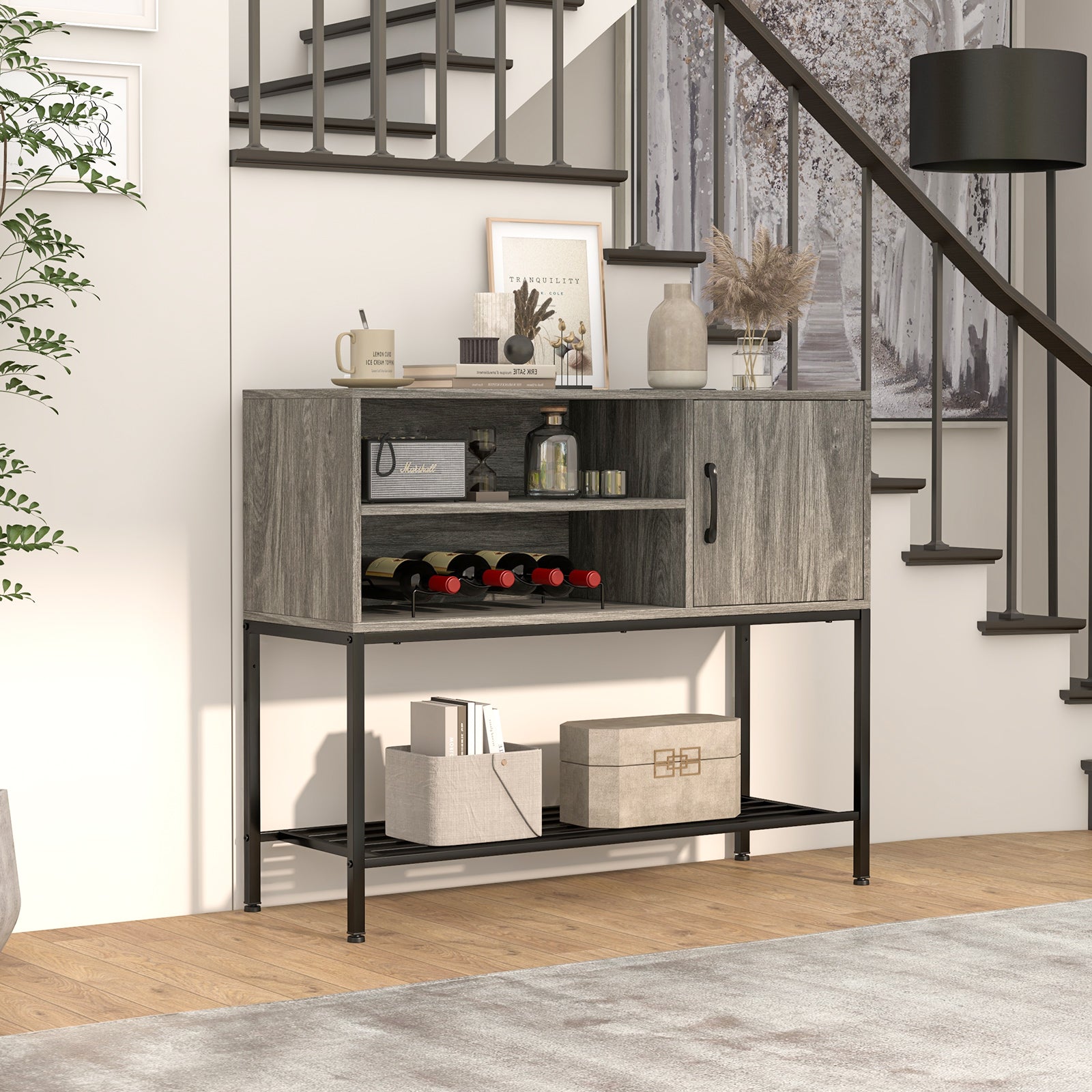 Coffee Bar Cabinet With Power Outlets, USB Ports, Gray Sideboards Cabinets & Buffets at Gallery Canada