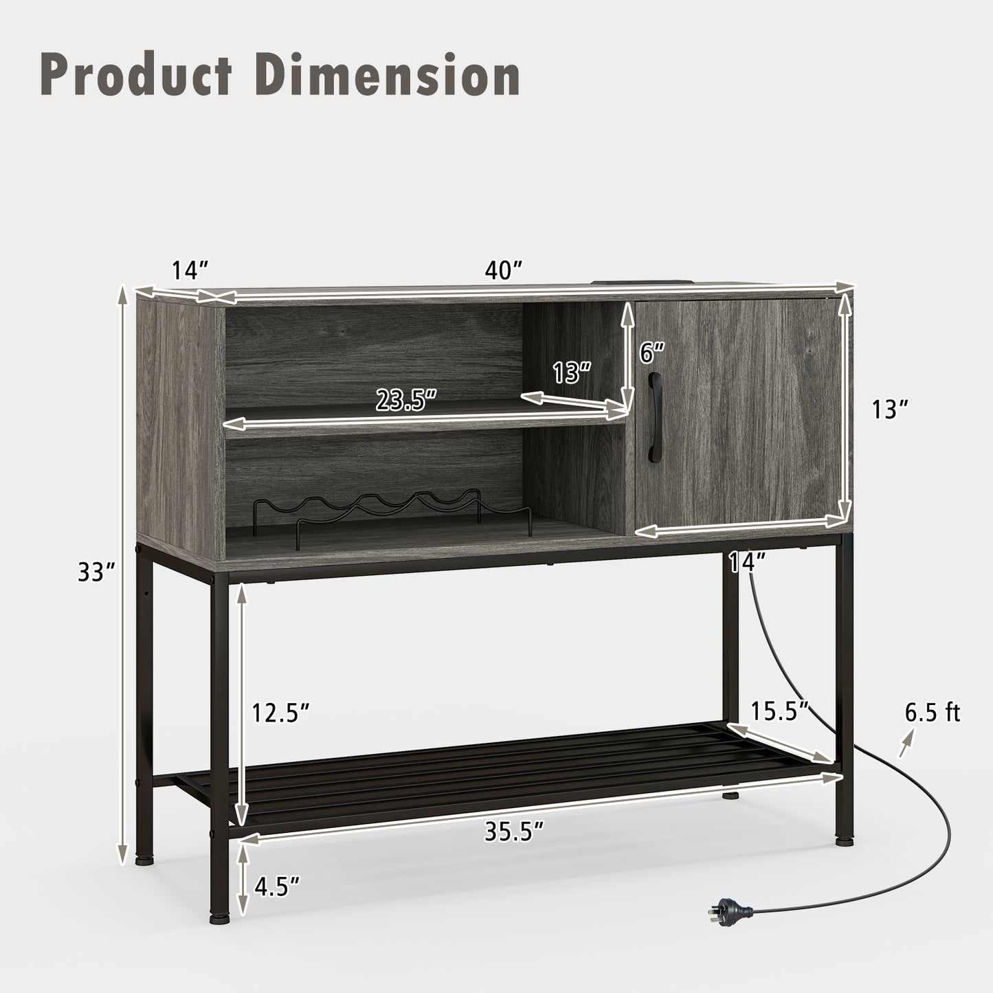 Coffee Bar Cabinet With Power Outlets, USB Ports, Gray Sideboards Cabinets & Buffets at Gallery Canada