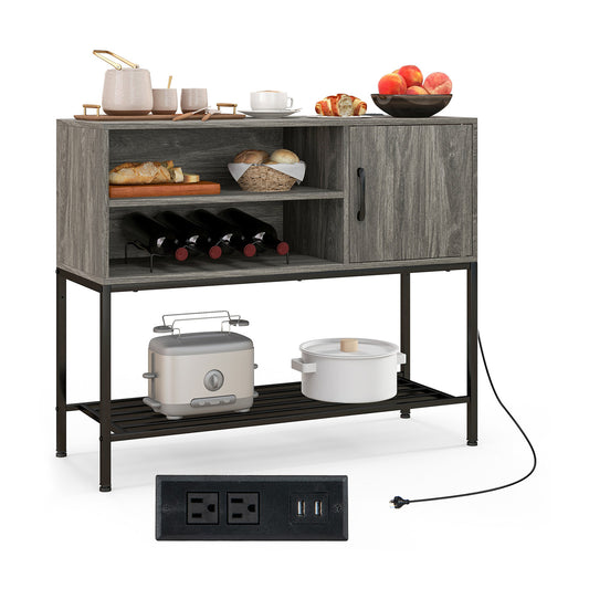 Coffee Bar Cabinet With Power Outlets, USB Ports, Gray Sideboards Cabinets & Buffets Gray at Gallery Canada