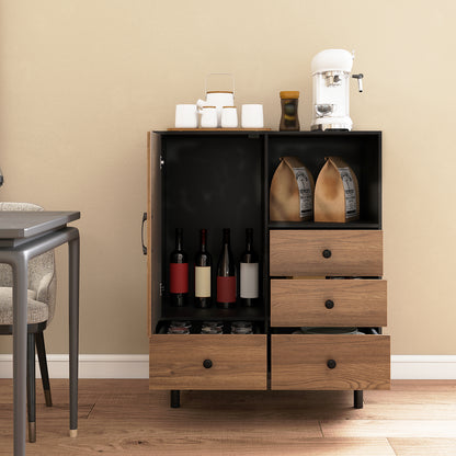 Buffet Sideboard Mid Century Modern Storage Cabinet with 4 Drawers and Open Compartment, Black Sideboards Cabinets & Buffets at Gallery Canada