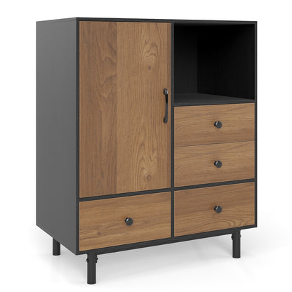 Buffet Sideboard Mid Century Modern Storage Cabinet with 4 Drawers and Open Compartment, Black Sideboards Cabinets & Buffets at Gallery Canada