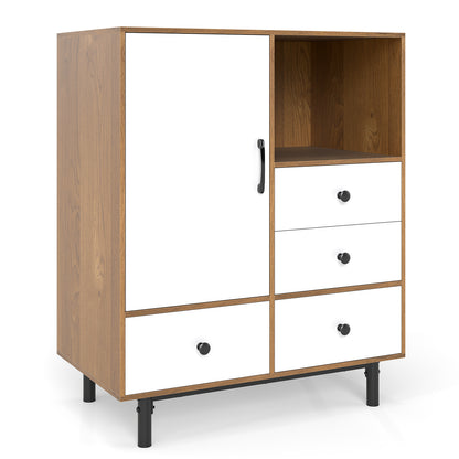 Buffet Sideboard Mid Century Modern Storage Cabinet with 4 Drawers and Open Compartment, Natural Sideboards Cabinets & Buffets at Gallery Canada