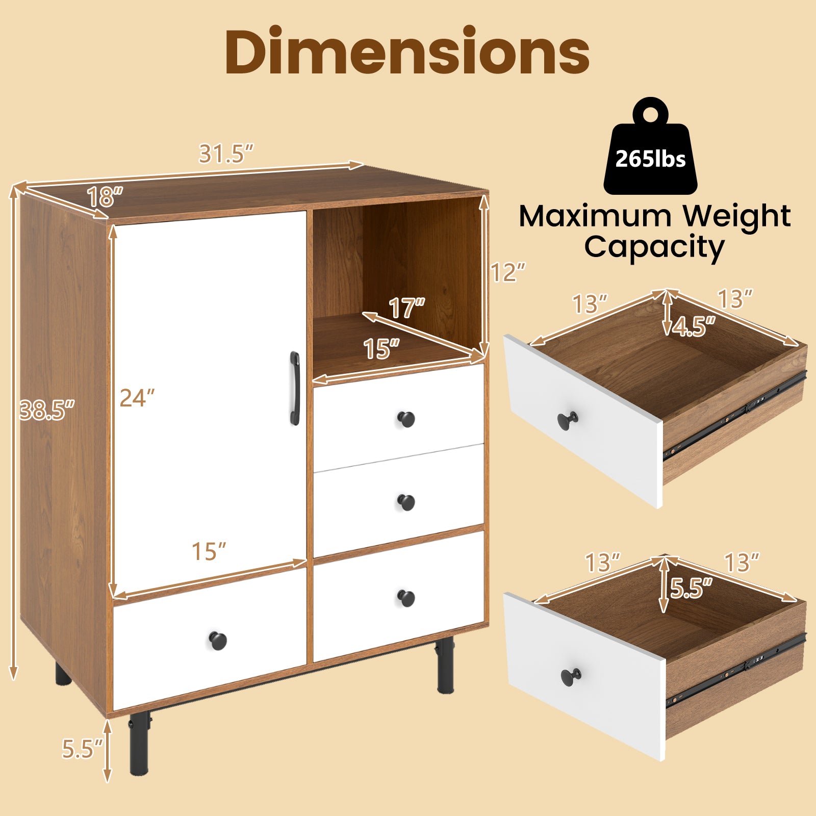 Buffet Sideboard Mid Century Modern Storage Cabinet with 4 Drawers and Open Compartment, Natural Sideboards Cabinets & Buffets at Gallery Canada