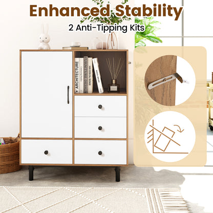 Buffet Sideboard Mid Century Modern Storage Cabinet with 4 Drawers and Open Compartment, Natural Sideboards Cabinets & Buffets at Gallery Canada