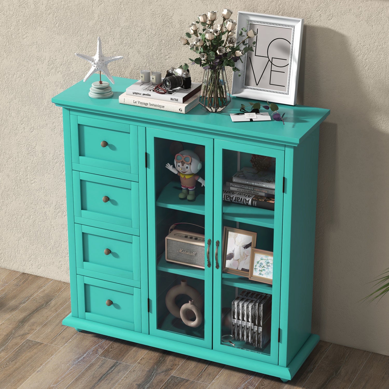 Buffet Sideboard Table, Kitchen Storage Cabinet with Drawers and Doors, Green Sideboards Cabinets & Buffets at Gallery Canada