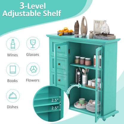Buffet Sideboard Table, Kitchen Storage Cabinet with Drawers and Doors, Green Sideboards Cabinets & Buffets at Gallery Canada