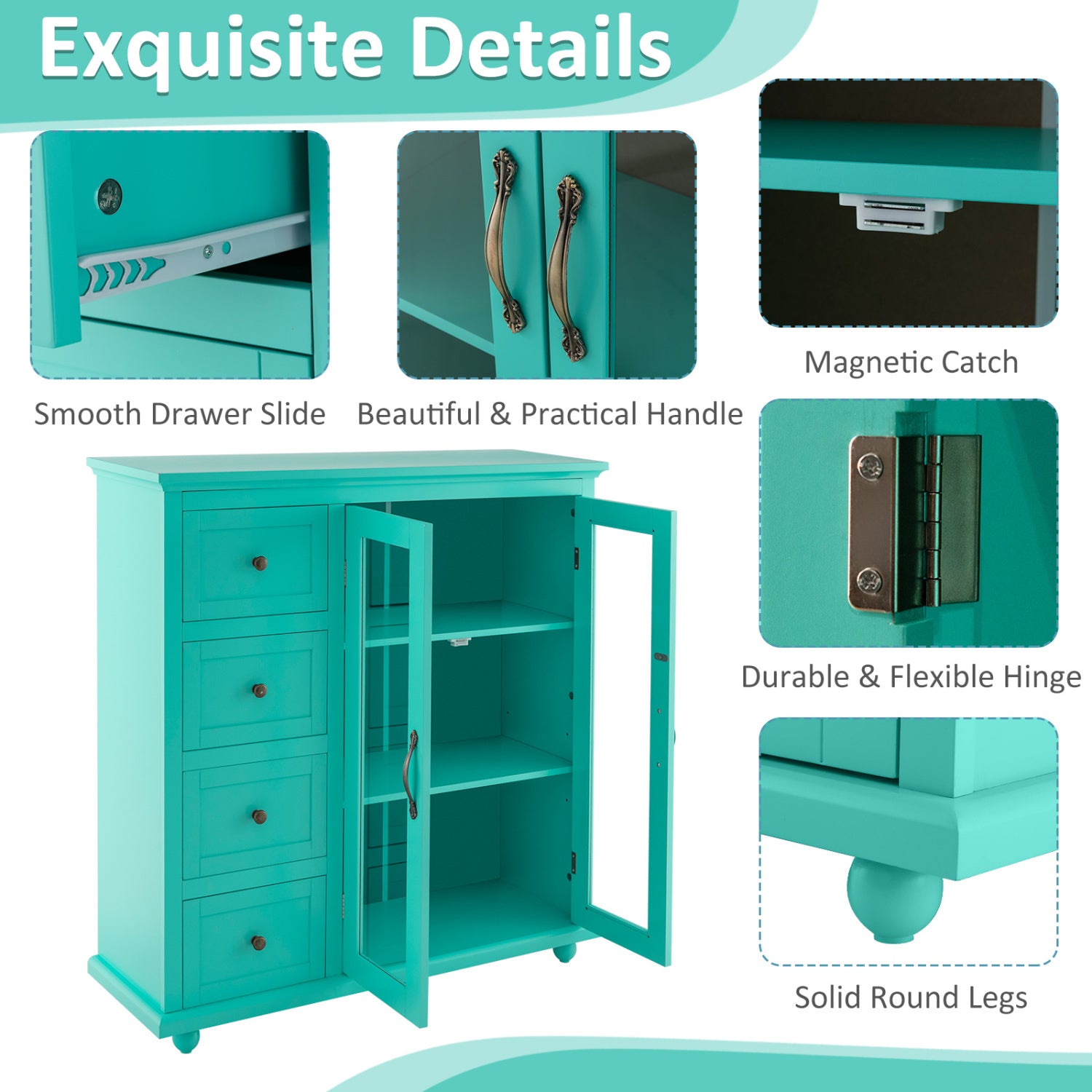 Buffet Sideboard Table, Kitchen Storage Cabinet with Drawers and Doors, Green Sideboards Cabinets & Buffets at Gallery Canada