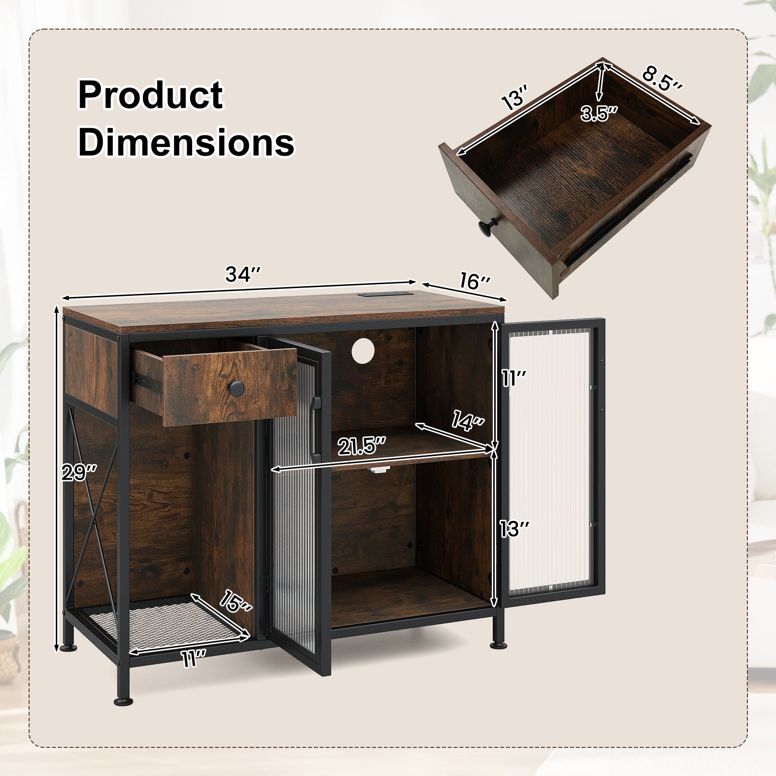 Buffet Sideboard With Doors, Power Outlets, LED Light, Brown Sideboards Cabinets & Buffets at Gallery Canada