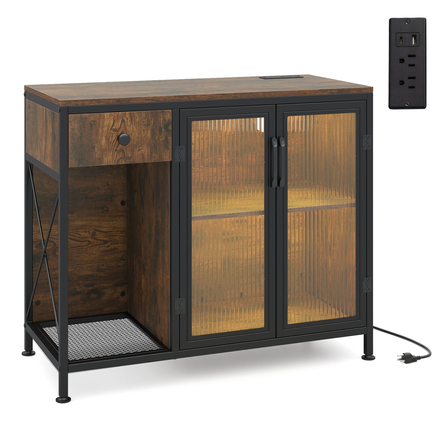 Buffet Sideboard With Doors, Power Outlets, LED Light, Brown Sideboards Cabinets & Buffets at Gallery Canada
