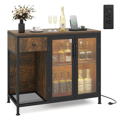 Buffet Sideboard With Doors, Power Outlets, LED Light, Brown Sideboards Cabinets & Buffets at Gallery Canada