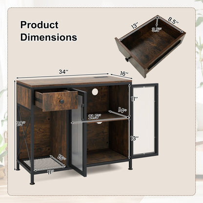 Buffet Sideboard With Doors, Power Outlets, LED Light, Brown Sideboards Cabinets & Buffets at Gallery Canada