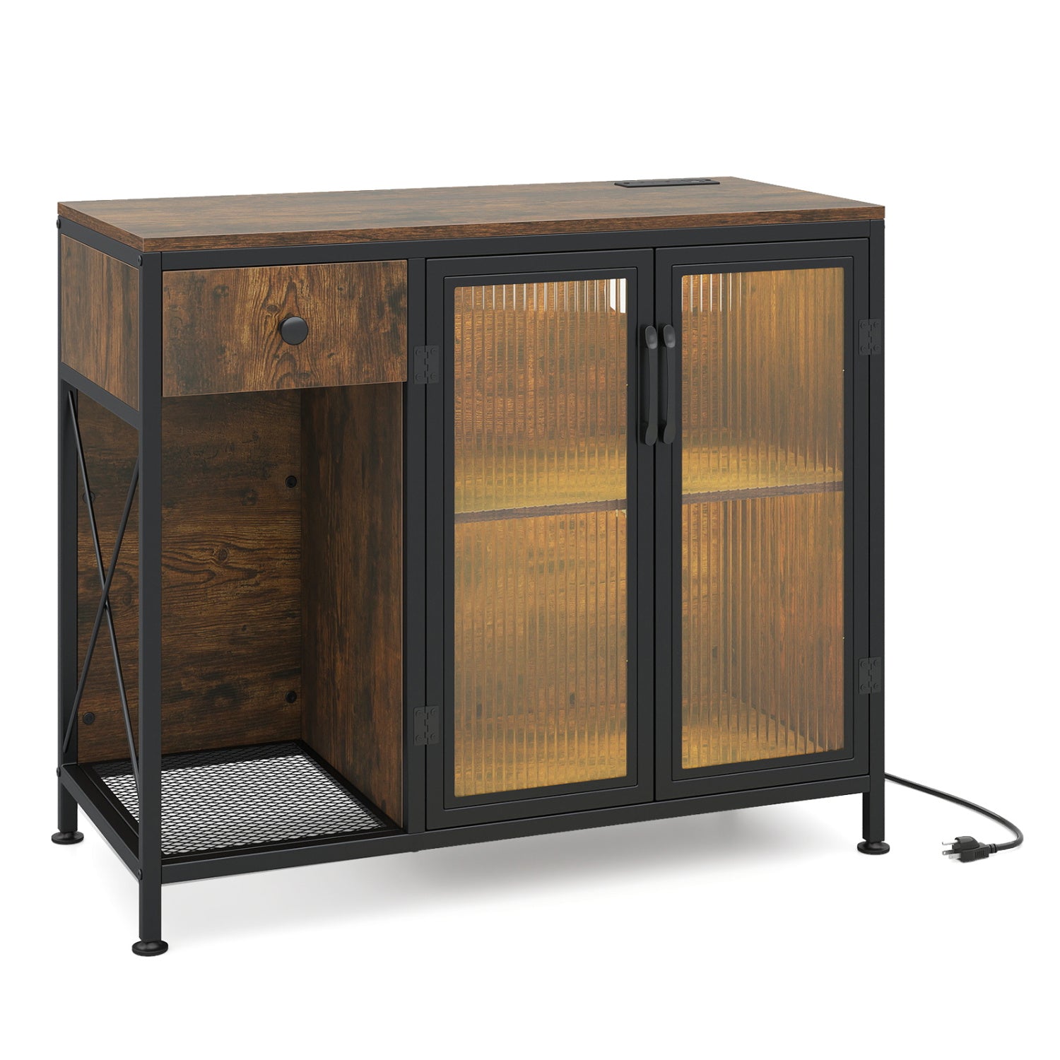 Buffet Sideboard With Doors, Power Outlets, LED Light, Brown Sideboards Cabinets & Buffets at Gallery Canada