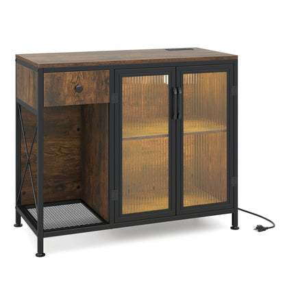 Buffet Sideboard With Doors, Power Outlets, LED Light, Brown Sideboards Cabinets & Buffets at Gallery Canada