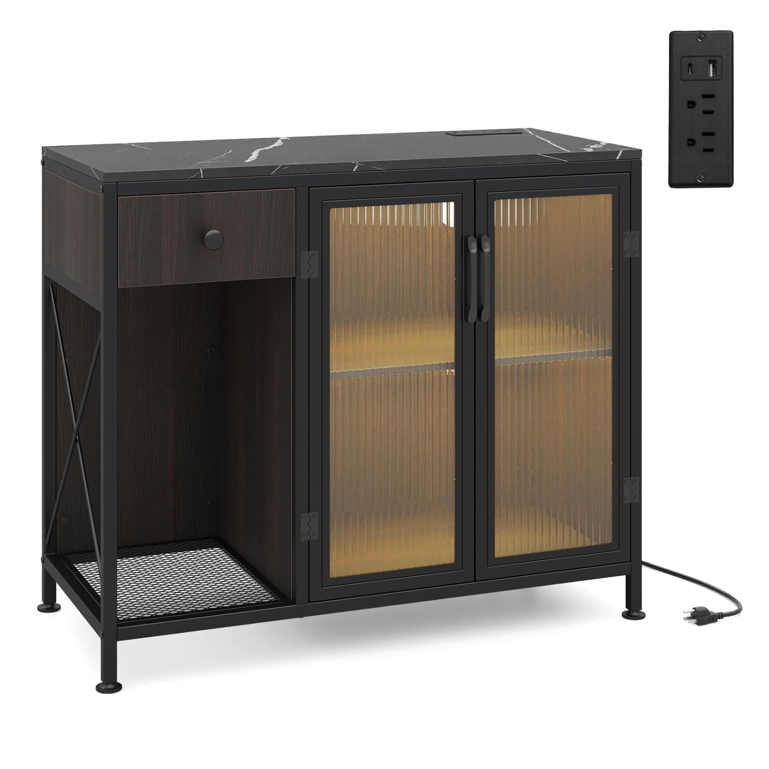 Buffet Sideboard With Doors, Power Outlets, LED Light, Black Sideboards Cabinets & Buffets at Gallery Canada