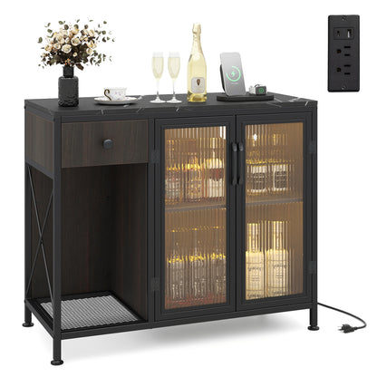 Buffet Sideboard With Doors, Power Outlets, LED Light, Black Sideboards Cabinets & Buffets at Gallery Canada