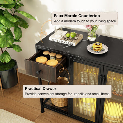 Buffet Sideboard With Doors, Power Outlets, LED Light, Black Sideboards Cabinets & Buffets at Gallery Canada