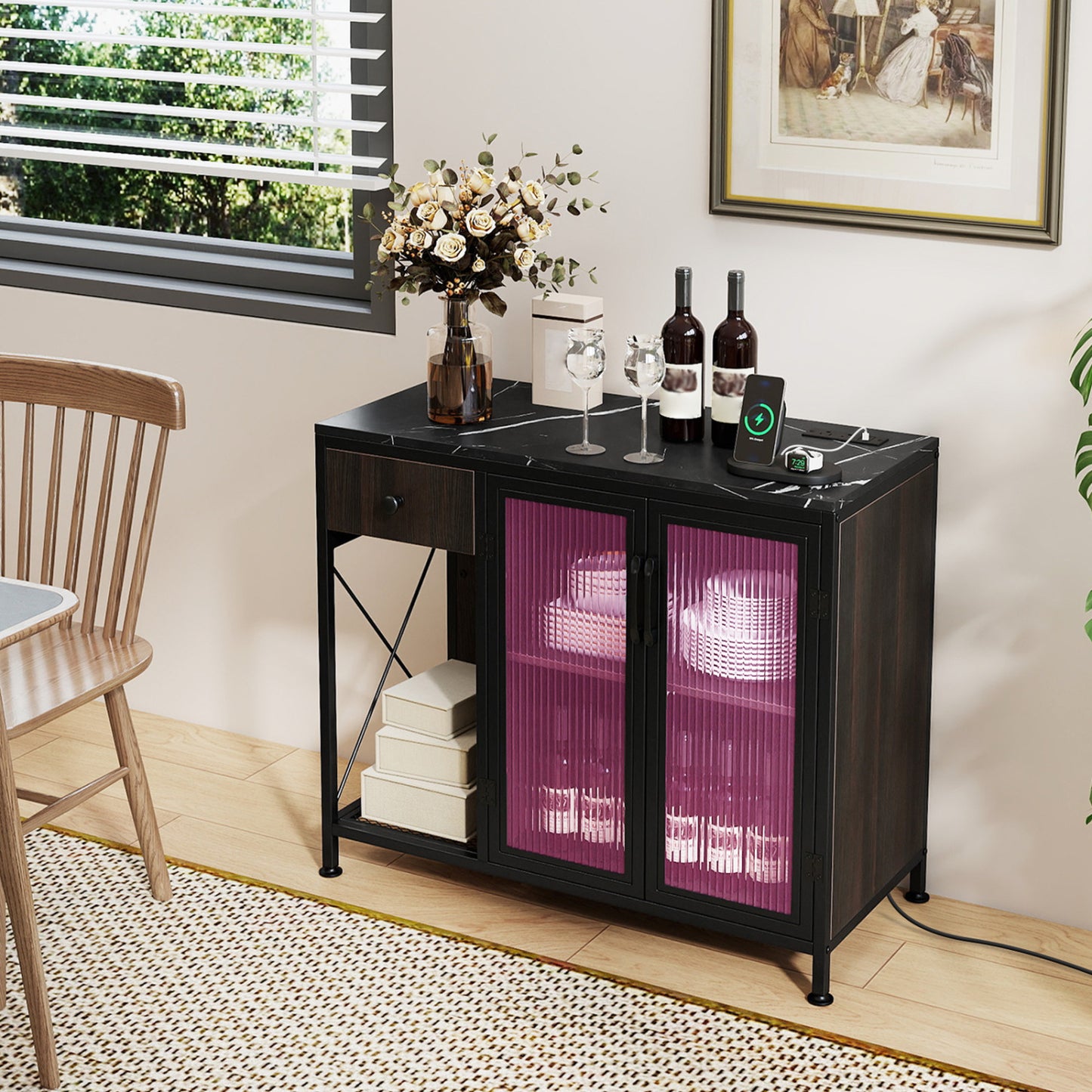 Buffet Sideboard With Doors, Power Outlets, LED Light, Black Sideboards Cabinets & Buffets at Gallery Canada
