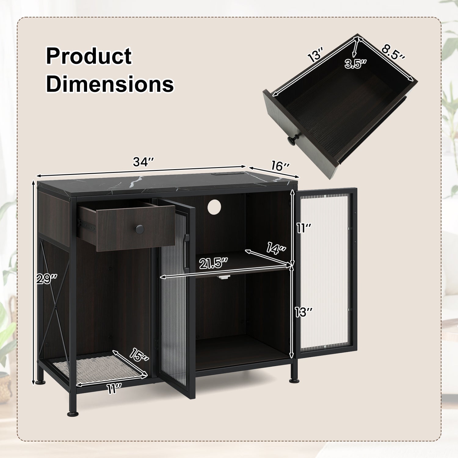 Buffet Sideboard With Doors, Power Outlets, LED Light, Black Sideboards Cabinets & Buffets at Gallery Canada